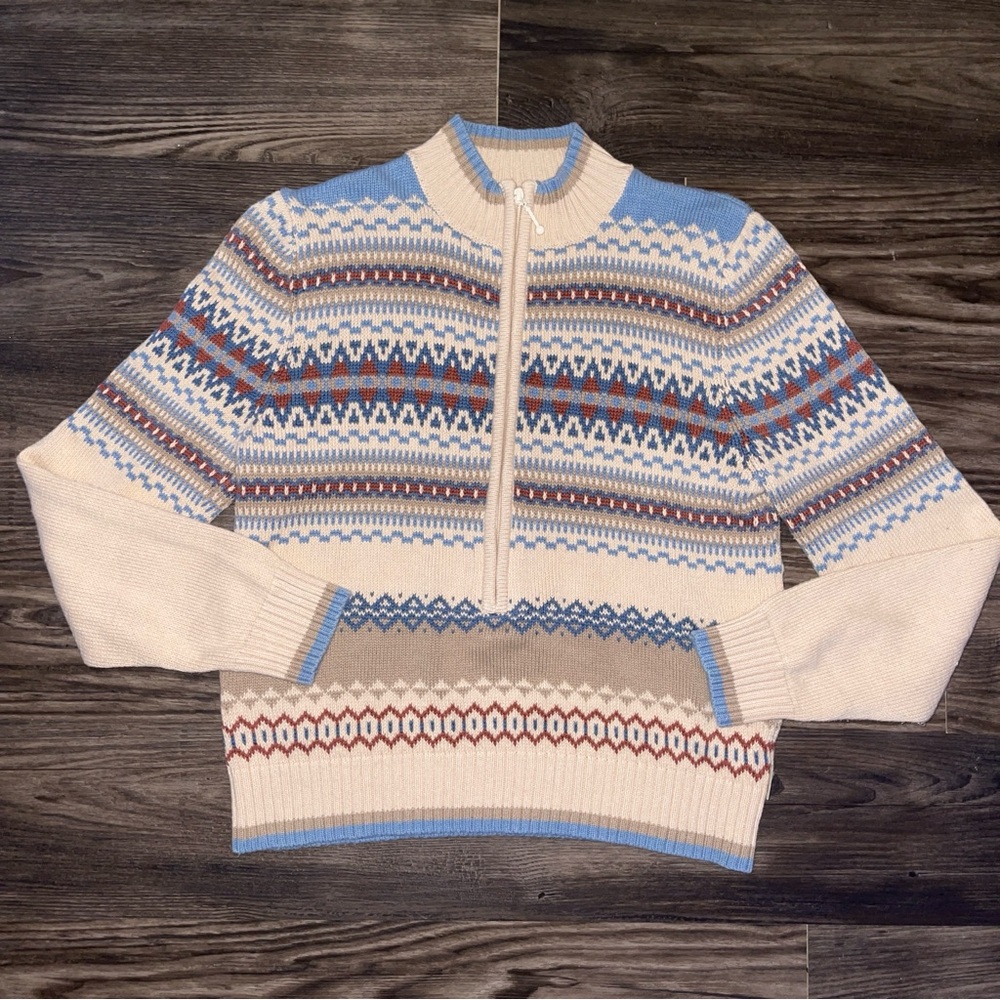 Woolrich fair isle zipper front Nordic sweater